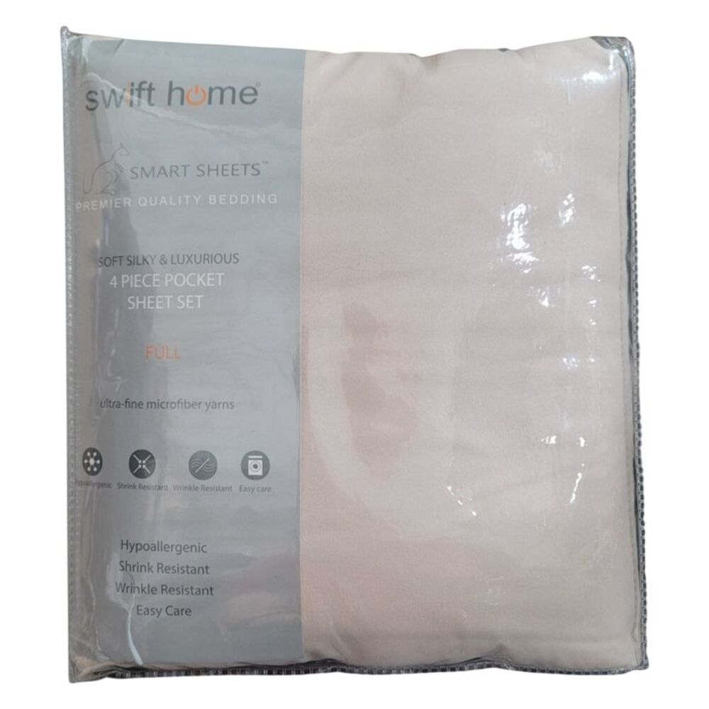 Cream - Swift Home Microfiber Smart Sheet 4 Piece Set With Side Storage Pockets,